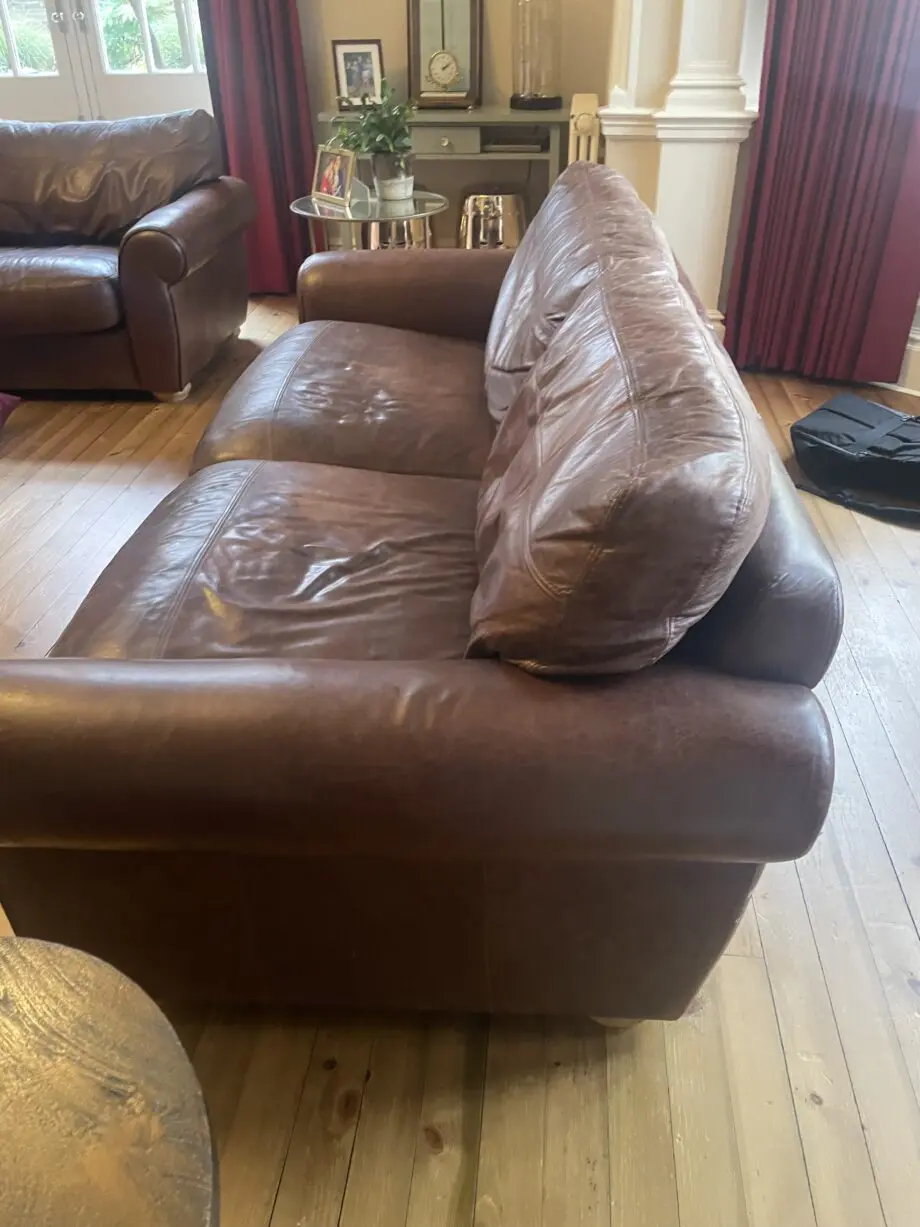 Two leather John Lewis large Madison two seater sofas, chocolate colour