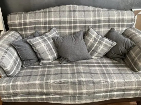 Cosy Grey/White check fabric 3 seater sofa excellent condition