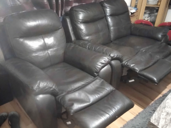 Harveys 2 Seater Black Reclining Leather Sofas