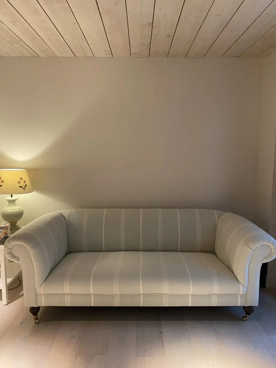 Susie Watson chesterfield sofa , duck egg herring bone