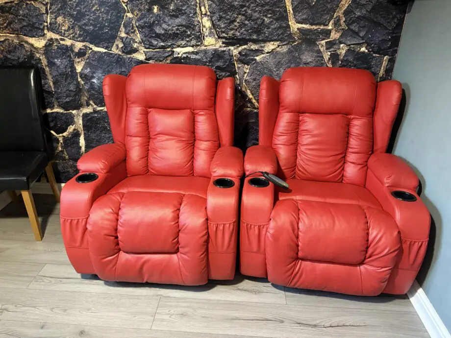 Red faux leather heated massage recliner chair