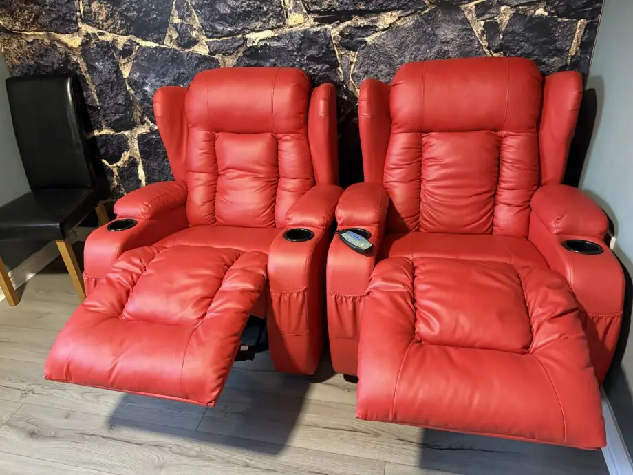 Red faux leather heated massage recliner chair