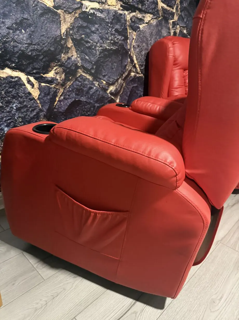 Red faux leather heated massage recliner chair