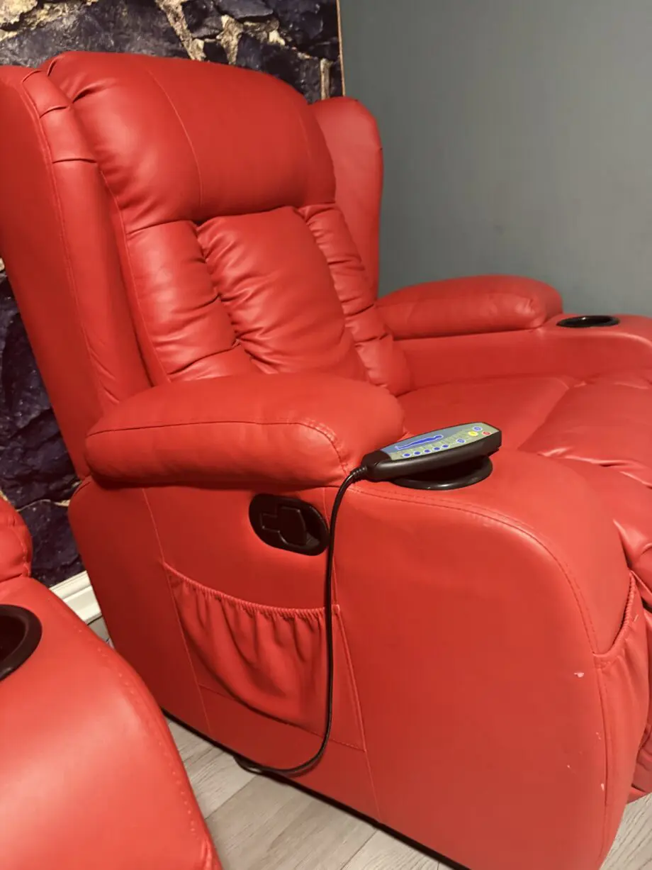 Red faux leather heated massage recliner chair