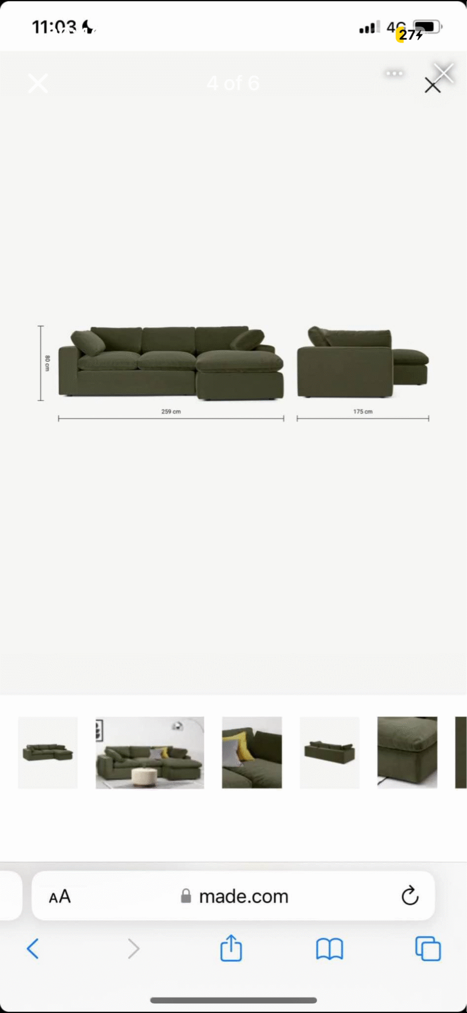 Green made corner sofa
