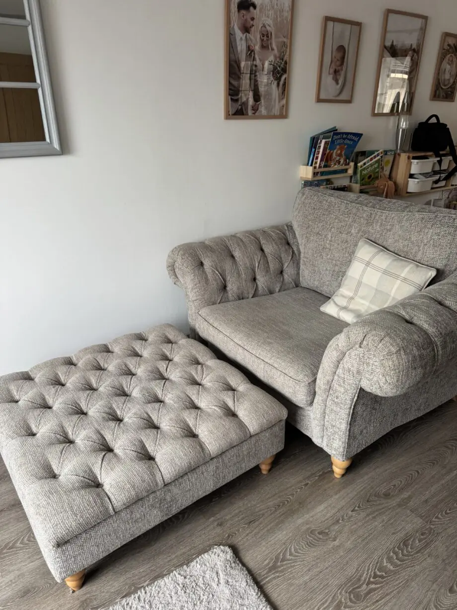 Gosford next high back 3 seater sofa, snuggle chair and footstool