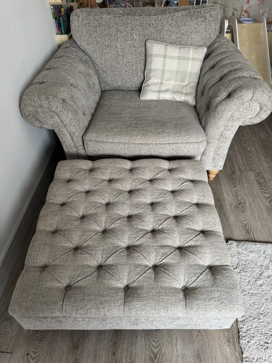 Gosford next high back 3 seater sofa, snuggle chair and footstool