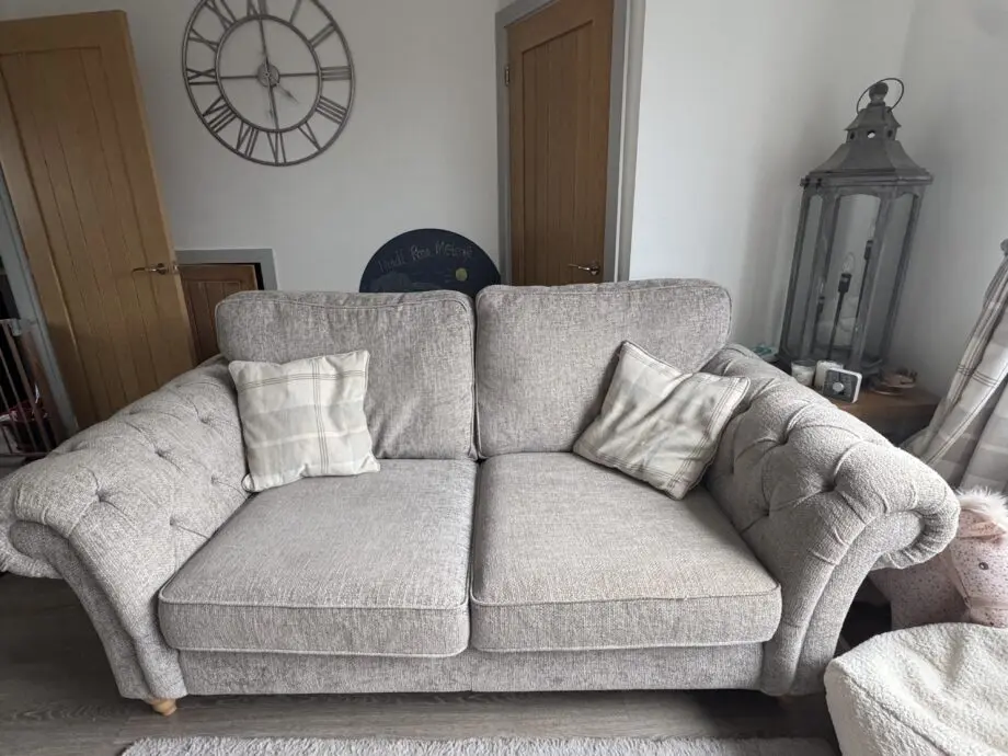 Gosford next high back 3 seater sofa, snuggle chair and footstool