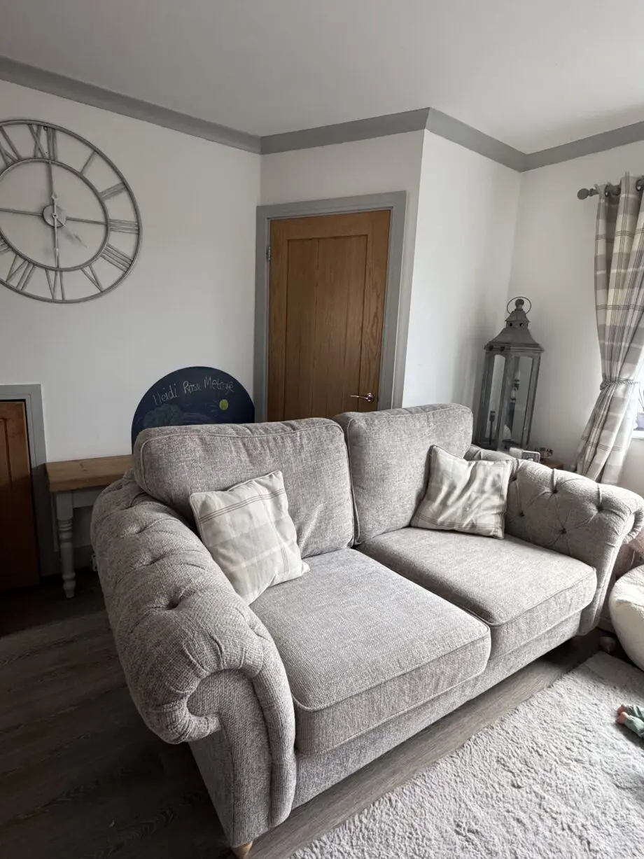 Gosford next high back 3 seater sofa, snuggle chair and footstool