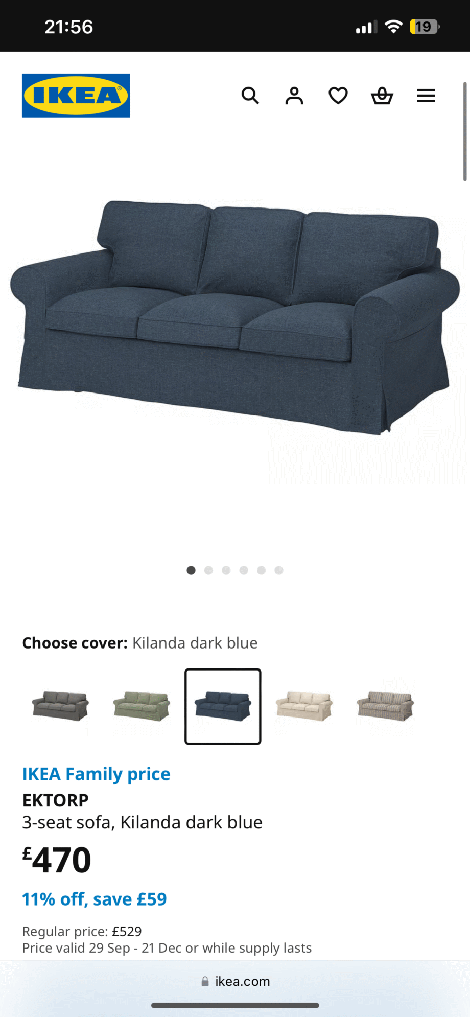 EKTORP 3-seat sofa, Hakebo dark grey