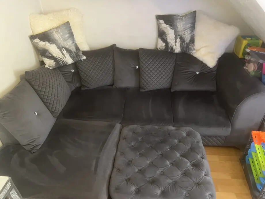 Grey/charcoal velvet left hand sofa