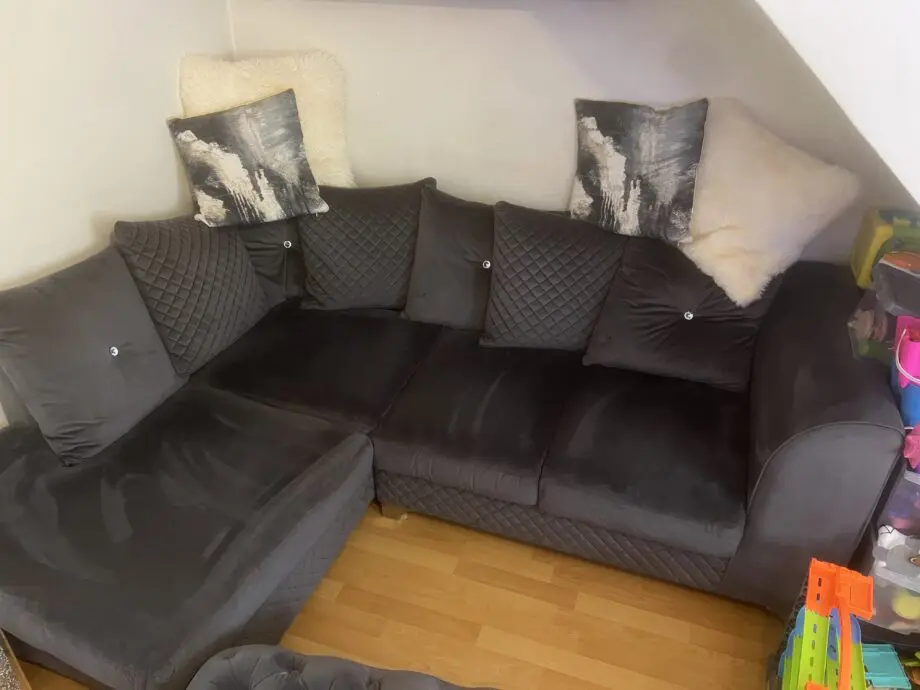 Grey/charcoal velvet left hand sofa