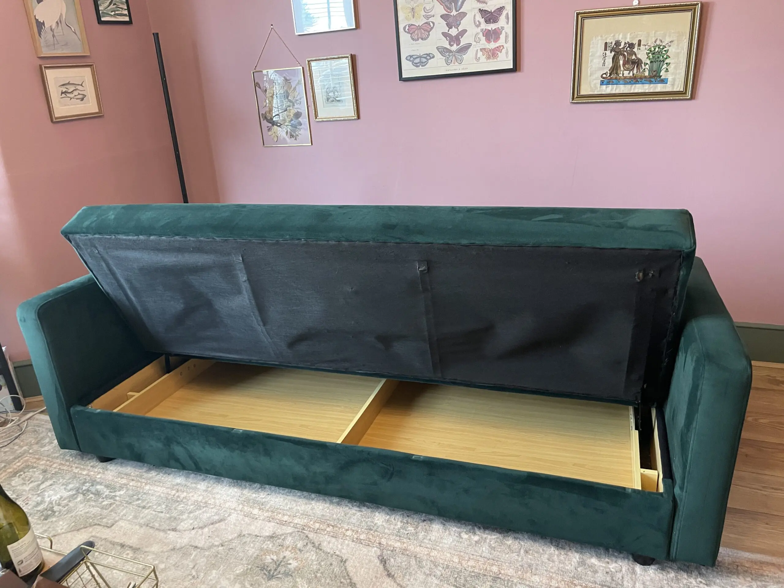 Made Chou 4 Seater Sofa Bed with Storage, Velvet Pine Green