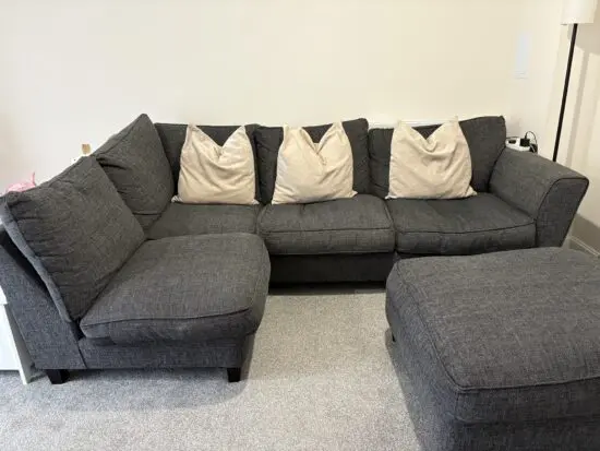 Dark grey fabric corner sofa