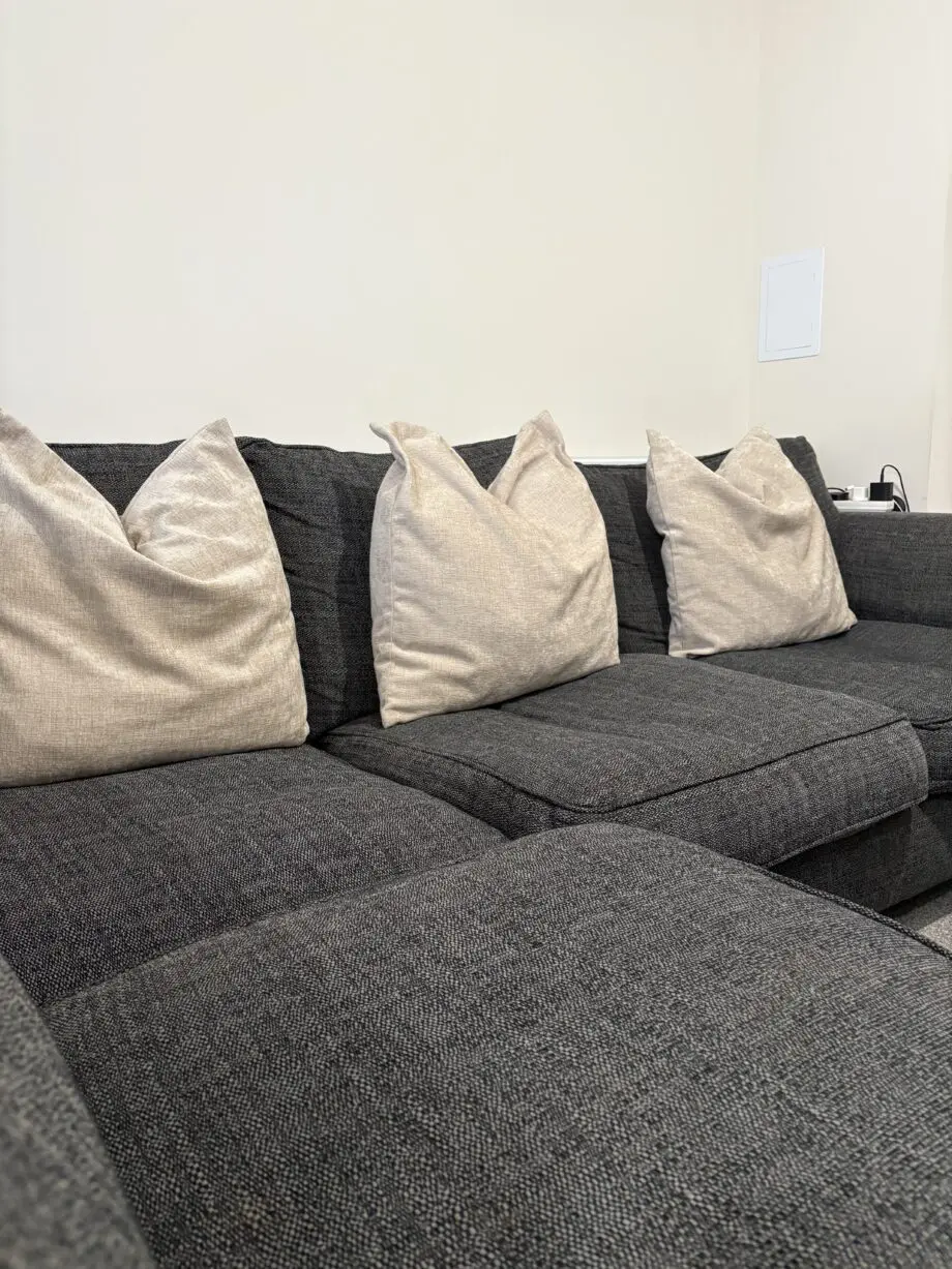 Dark grey fabric corner sofa