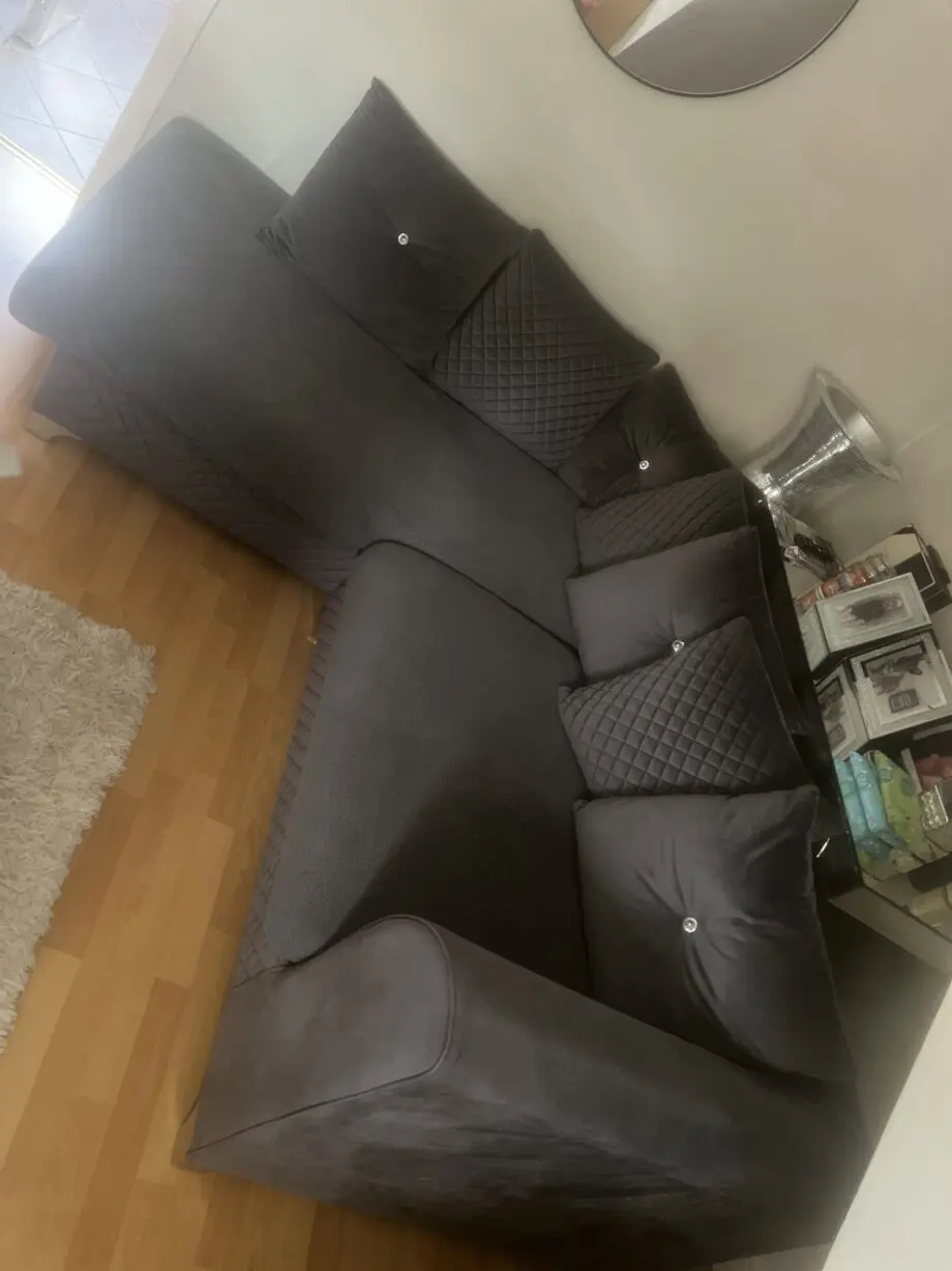 Grey/charcoal velvet left hand sofa