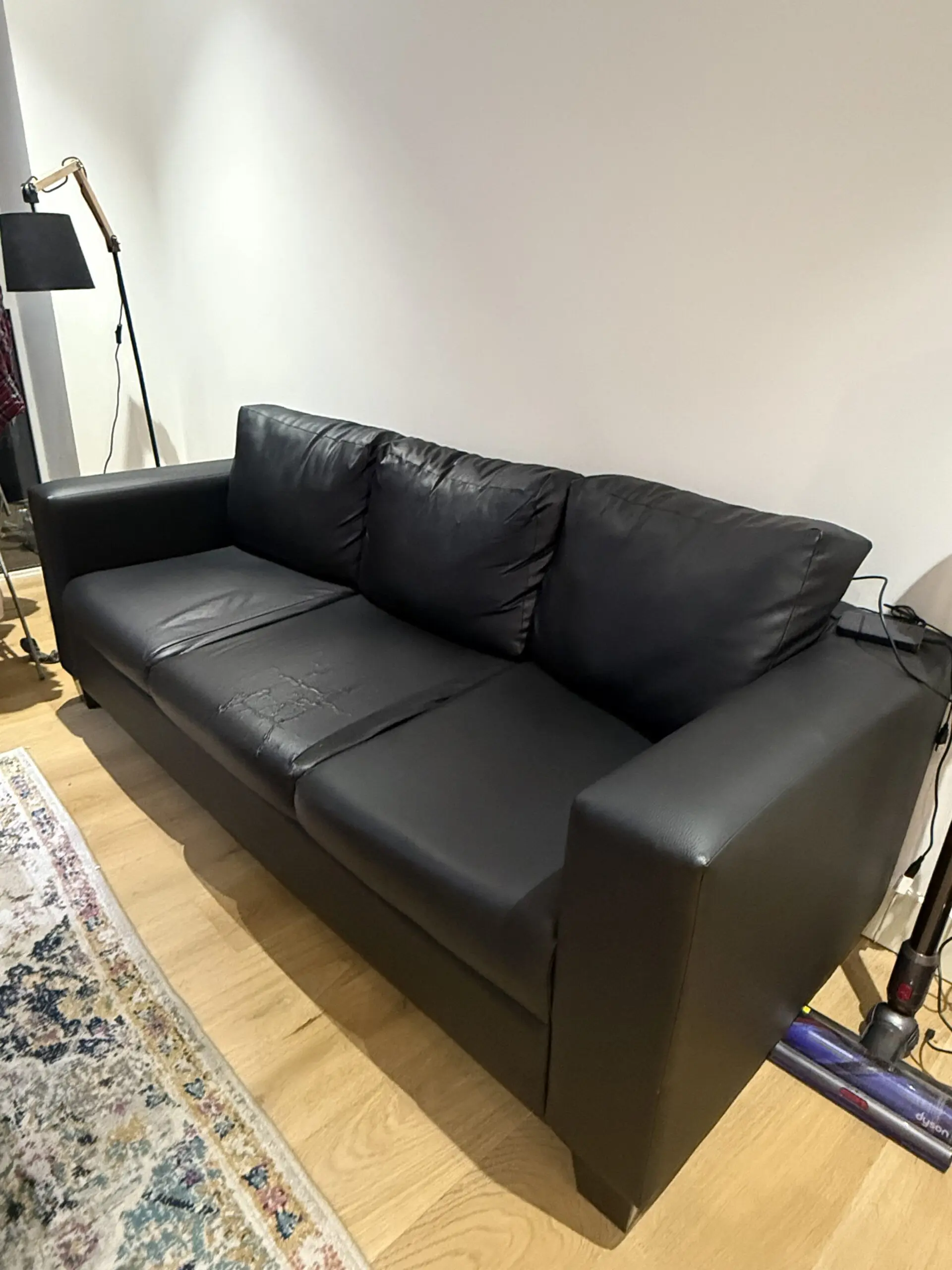 Black leather sofa