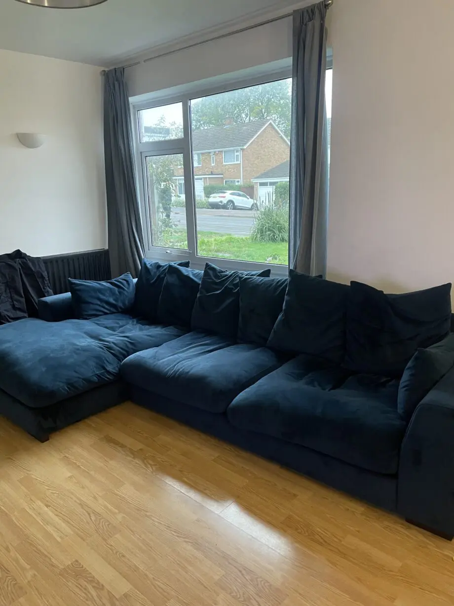 DFS plush pillow back left hand facing large chaise end sofa