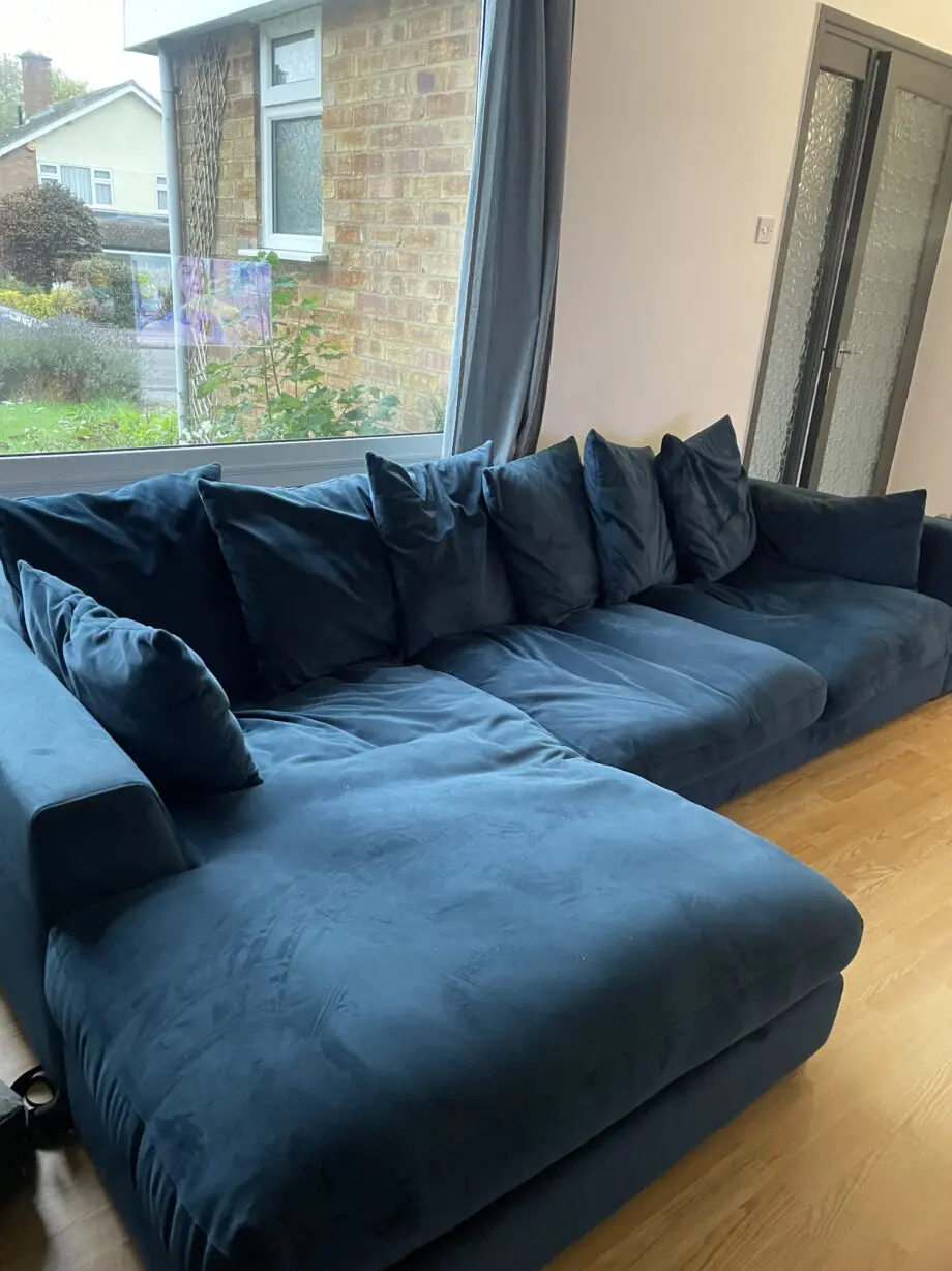 DFS plush pillow back left hand facing large chaise end sofa