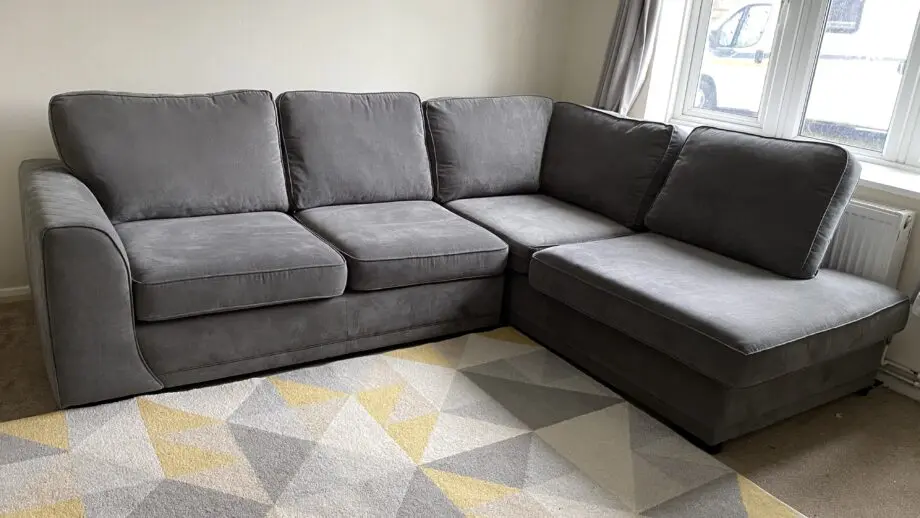DFS Orka Grey Left Hand Facing Arm Open End Corner Sofa with Grey Large Storage Footstool Plaza