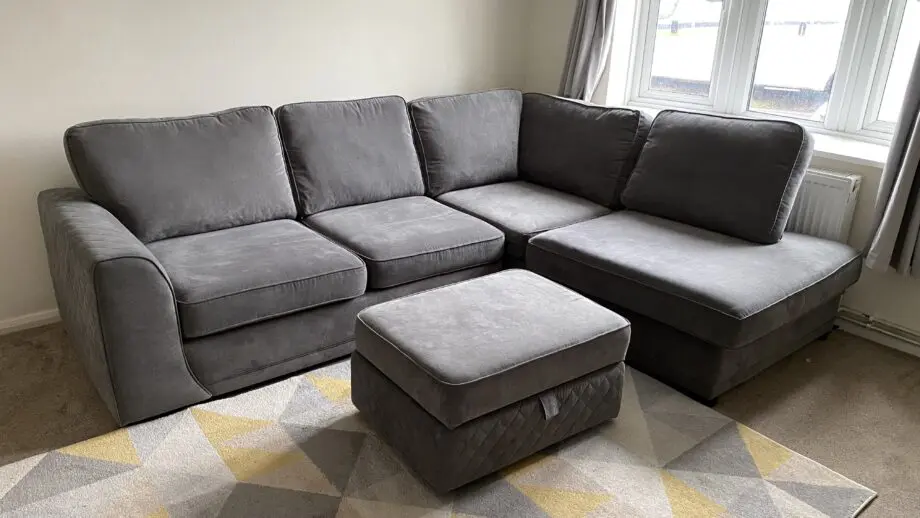 DFS Orka Grey Left Hand Facing Arm Open End Corner Sofa with Grey Large Storage Footstool Plaza