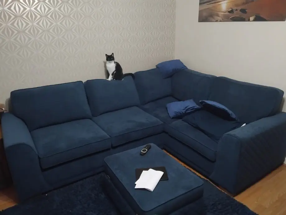 Orka Velvet left hand facing corner sofa with matching large storage footstool