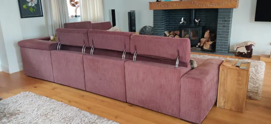 Natuzzi large corner Clyde sofa maroon fabric with foot rests