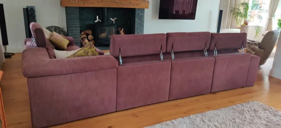 Natuzzi large corner Clyde sofa maroon fabric with foot rests
