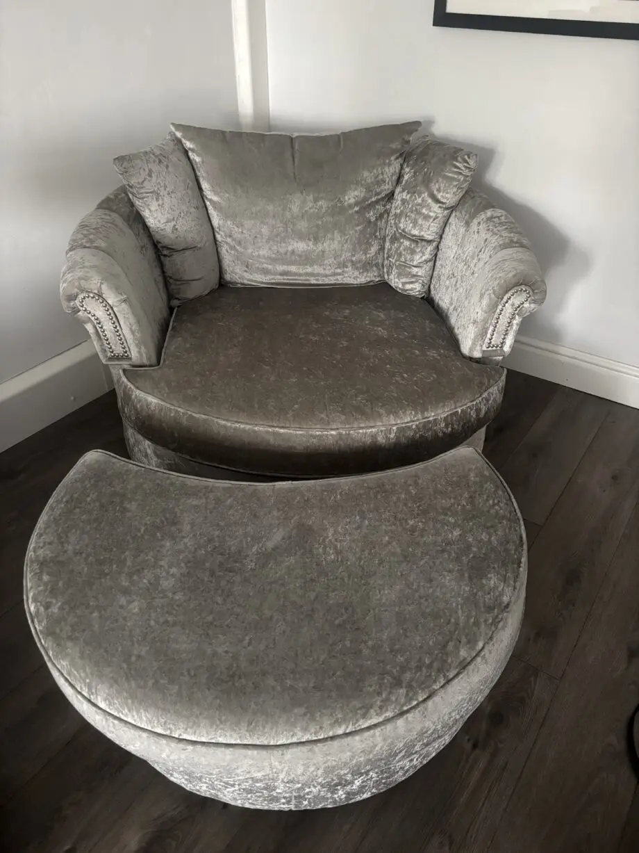 SCS large corner sofa, swivel chair & footstool