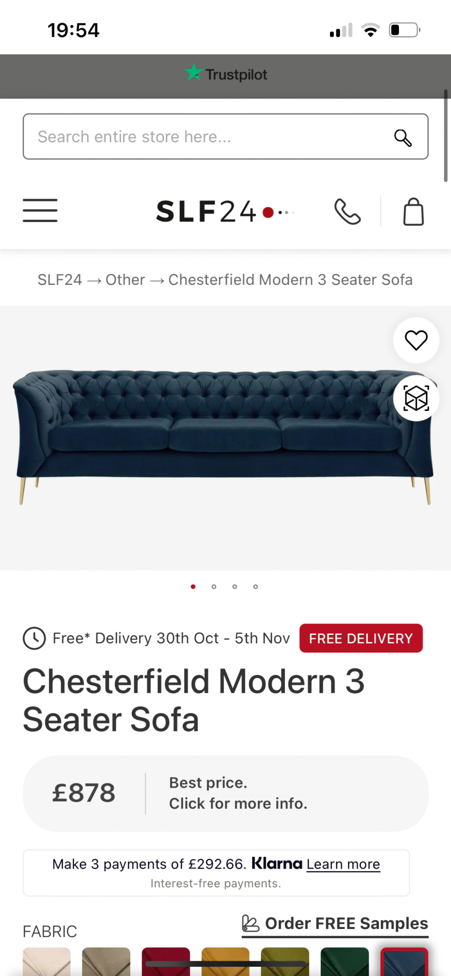 SLF24 Chesterfield Blue Sofa Set
