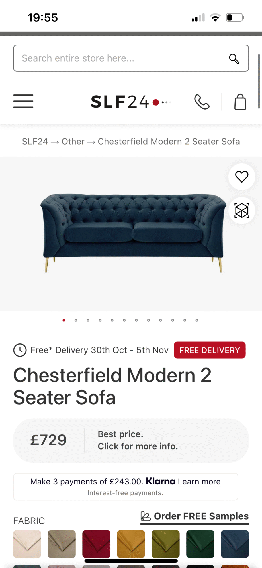 SLF24 Chesterfield Blue Sofa Set