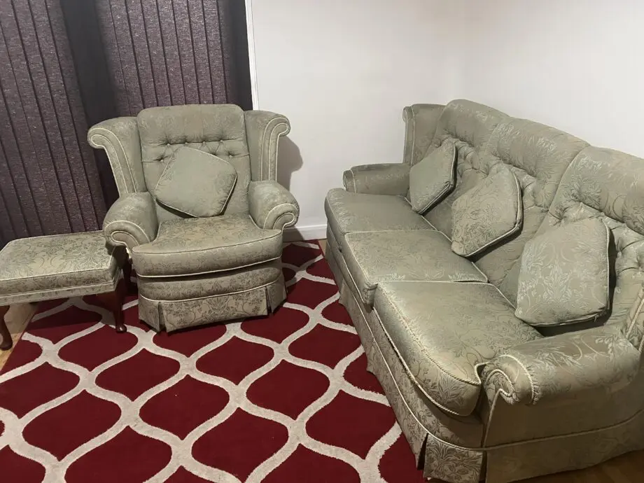 Green and Gold embroidery sofa set with footstool