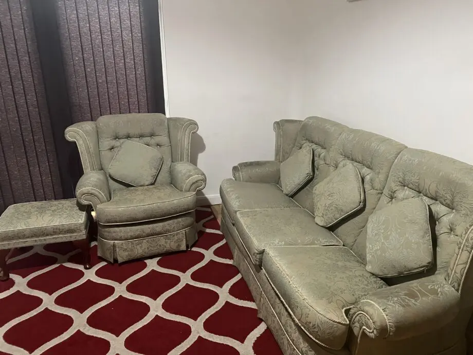 Green and Gold embroidery sofa set with footstool