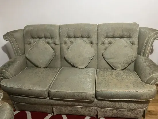 Green and Gold embroidery sofa set with footstool