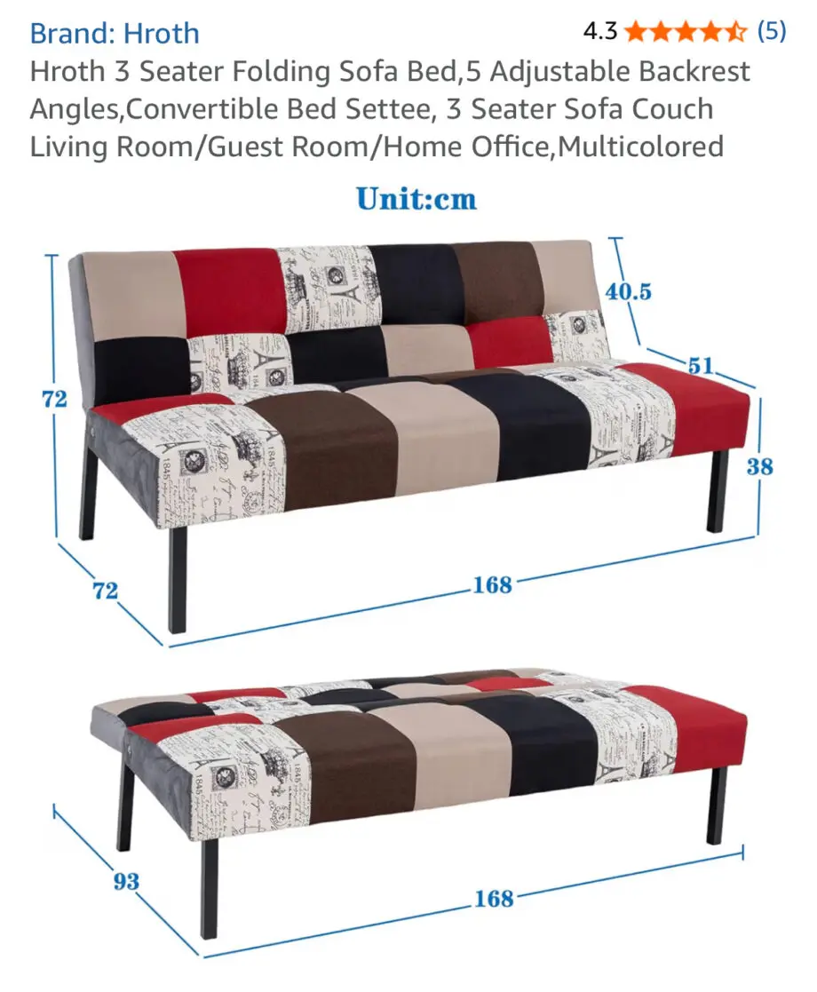 Red, Black & Grey 3 Seater adjustable sofa bed / 3 seater sofa couch for living room area, guest room etc.