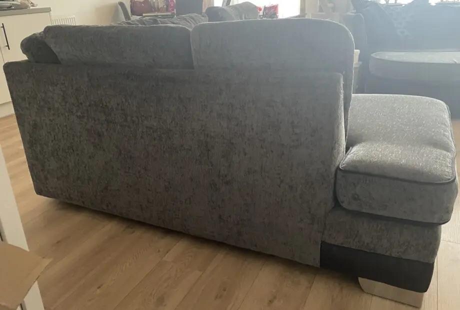 DFS Grey L-Shaped Sofa with Swivel Chair and Footstool