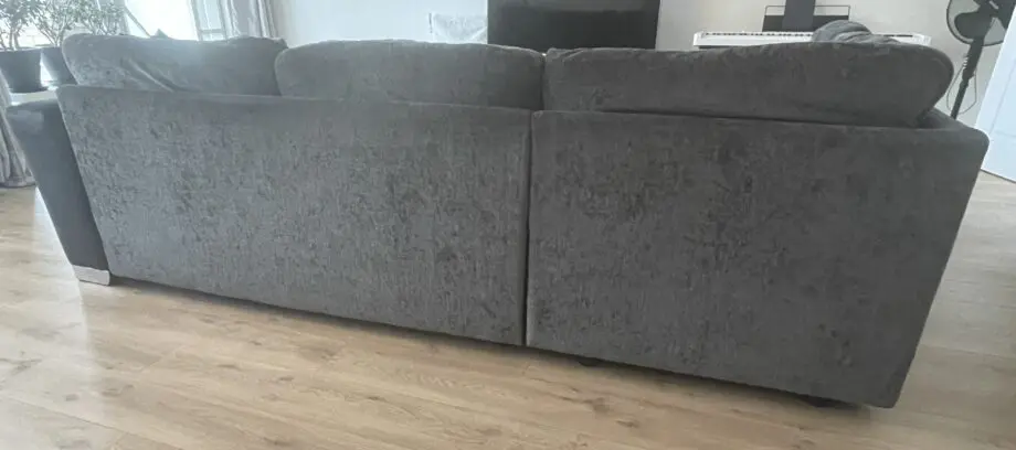 DFS Grey L-Shaped Sofa with Swivel Chair and Footstool