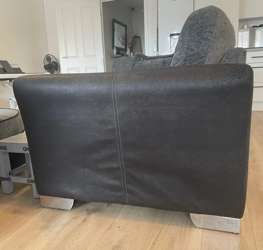 DFS Grey L-Shaped Sofa with Swivel Chair and Footstool