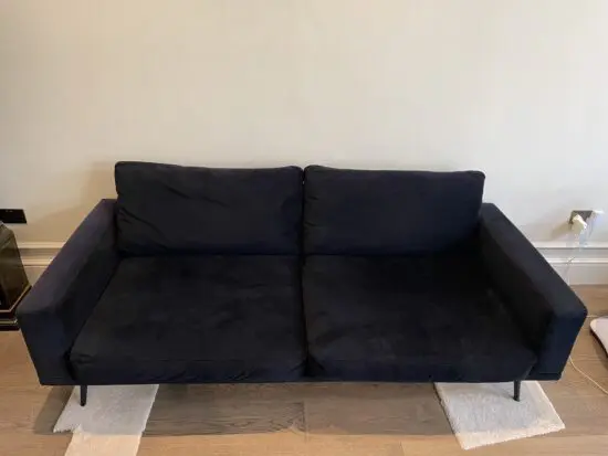 BoConcept 3 seater black velvet sofa