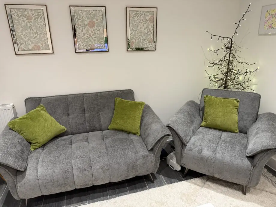 Grey Chenille Sofa Set, one year old