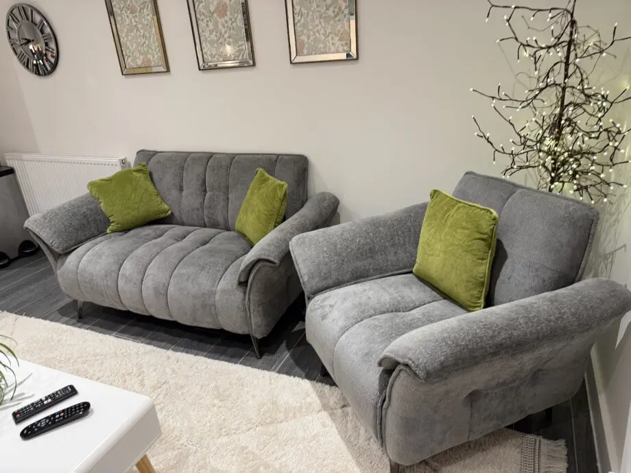 Grey Chenille Sofa Set, one year old
