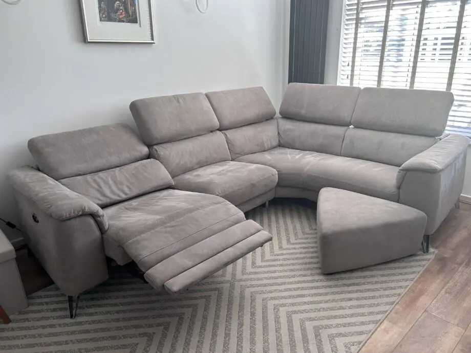 DFS Taupe Corner Sofa with Triangular Footsool