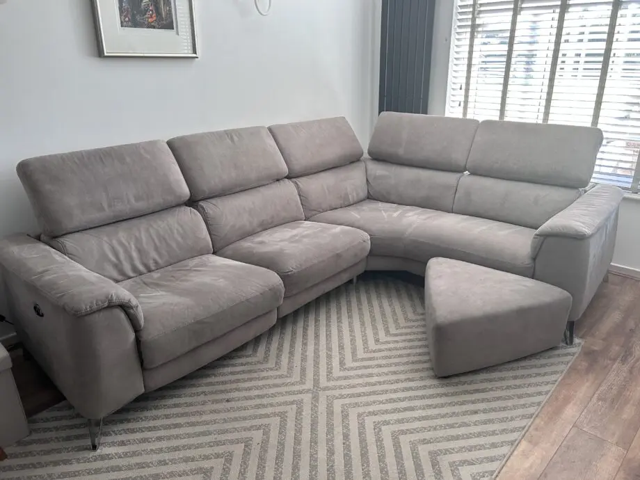DFS Taupe Corner Sofa with Triangular Footsool