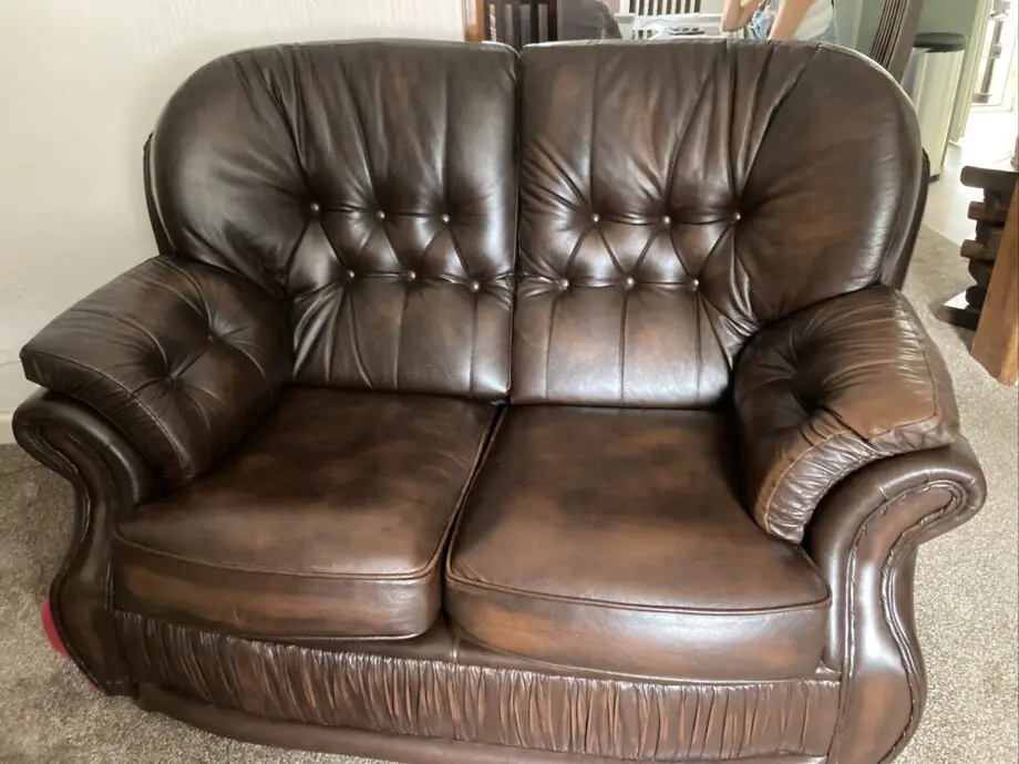 Bargain. Brown Leather sofas x 2 + footstool