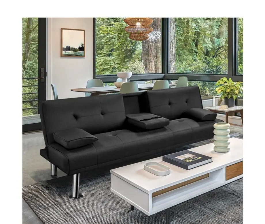 Black 3-seater convertible sofabed