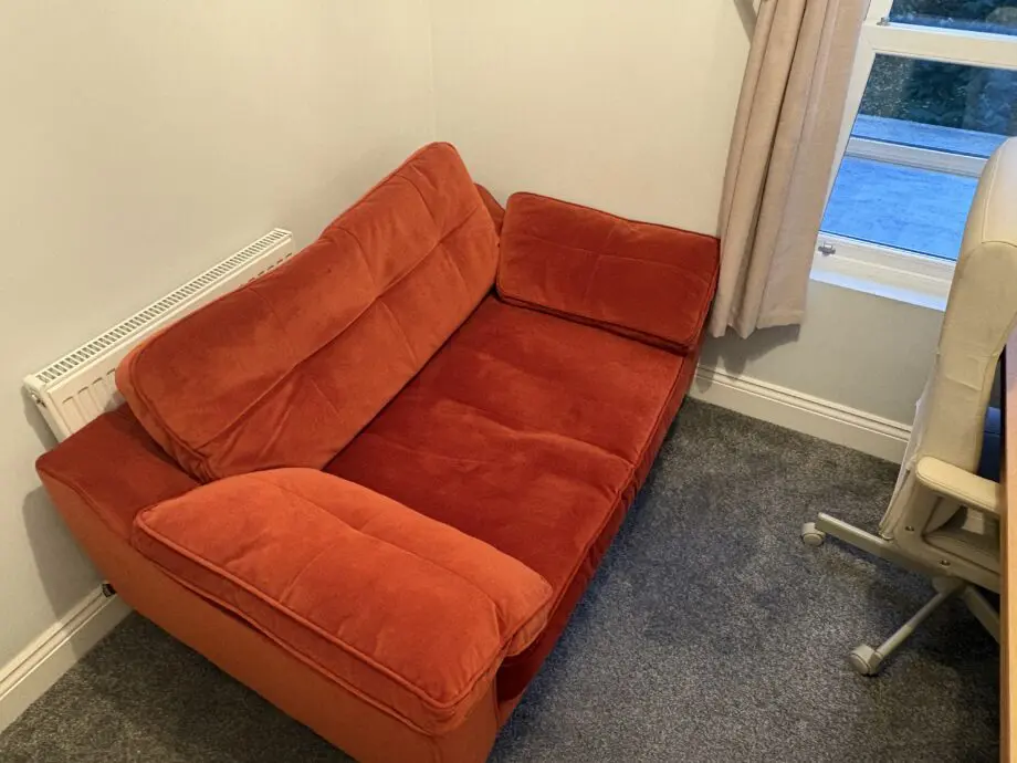DFS Burnt Orange Kent Velvet Cuddler Sofa