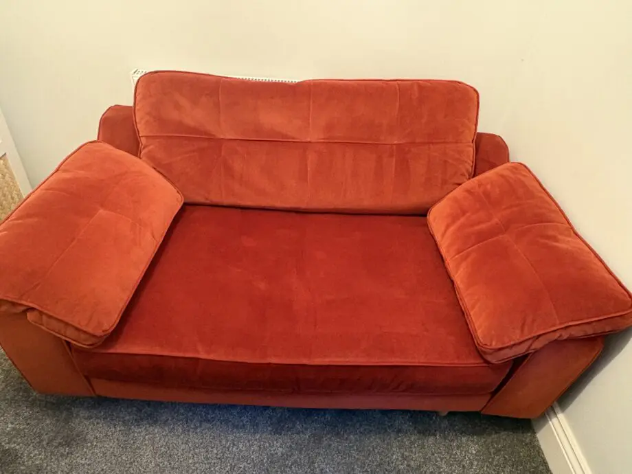 DFS Burnt Orange Kent Velvet Cuddler Sofa