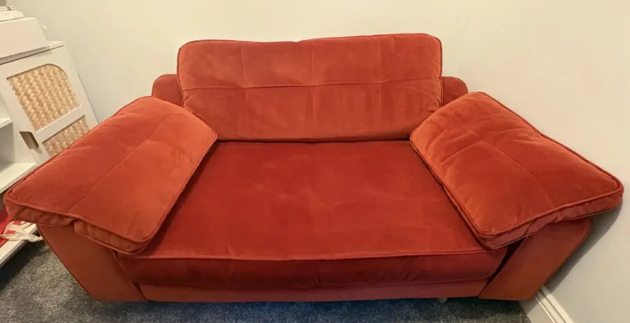 DFS Burnt Orange Kent Velvet Cuddler Sofa