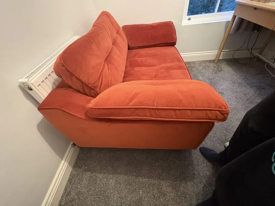 DFS Burnt Orange Kent Velvet Cuddler Sofa