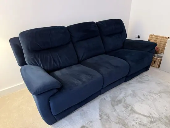 Furniture Village Touch Navy Blue Velvet Powered Recliner Sofa